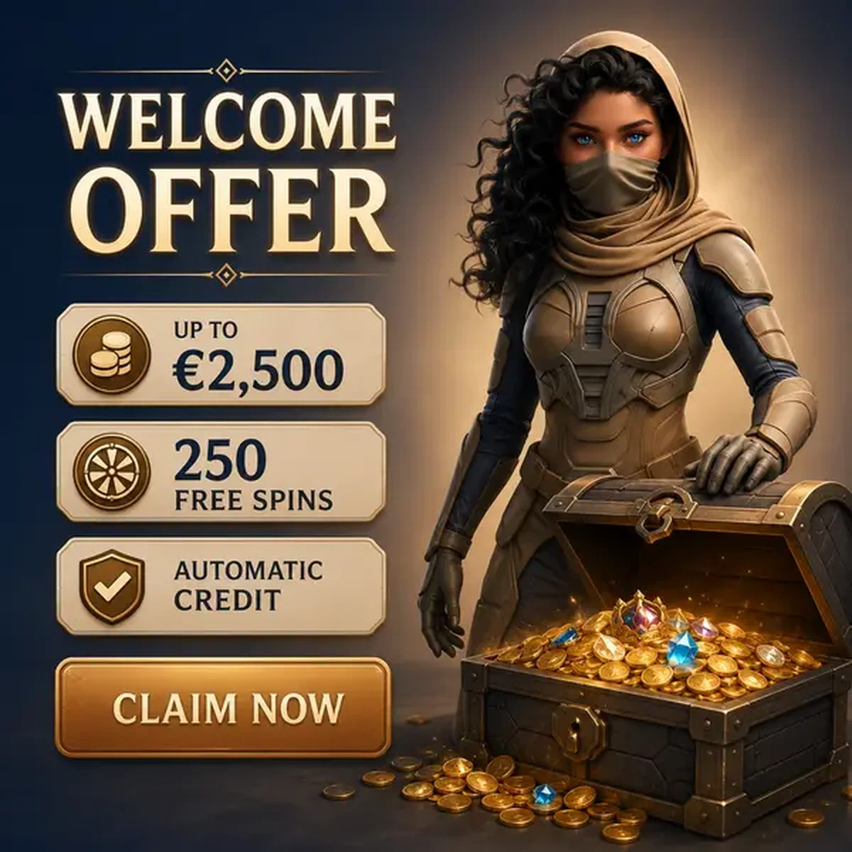 Giocatore che apre un forziere del tesoro durante la registrazione al portale Welcome Package and Instant Rewards