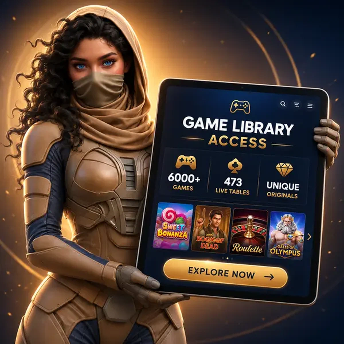 La Sentinella che presenta il vasto accesso alla libreria di giochi presso SpinSahara dopo la registrazione del nuovo giocatore