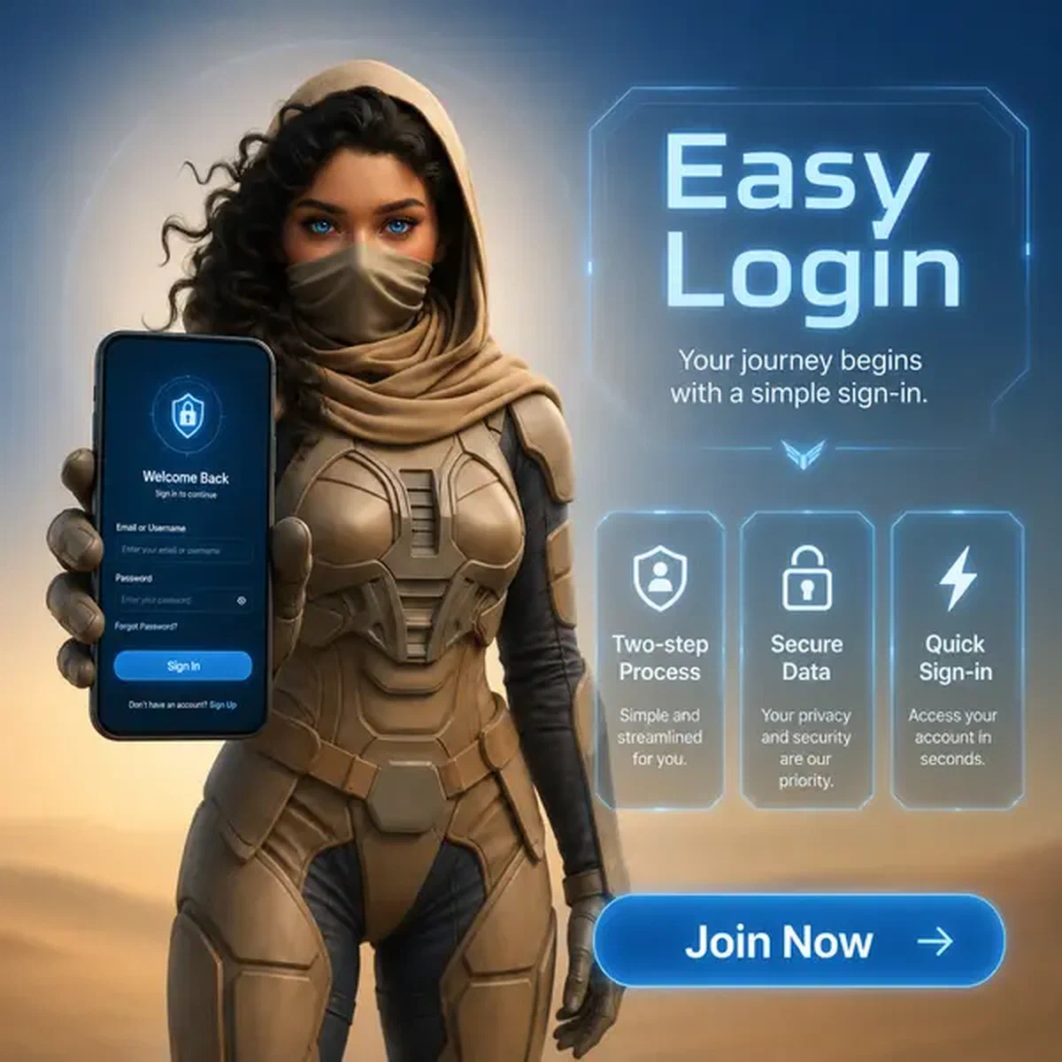 Personaggio accogliente presenta accesso facile alla registrazione sul portale mobile SpinSahara
